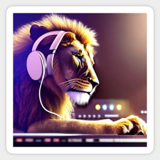 Dj Lion Wearing a Pair Of Headphones Sticker